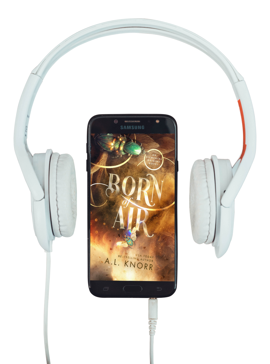 Born of Air audiobook with headphones